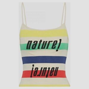 Ganni Beige Striped Cotton Camisole Top